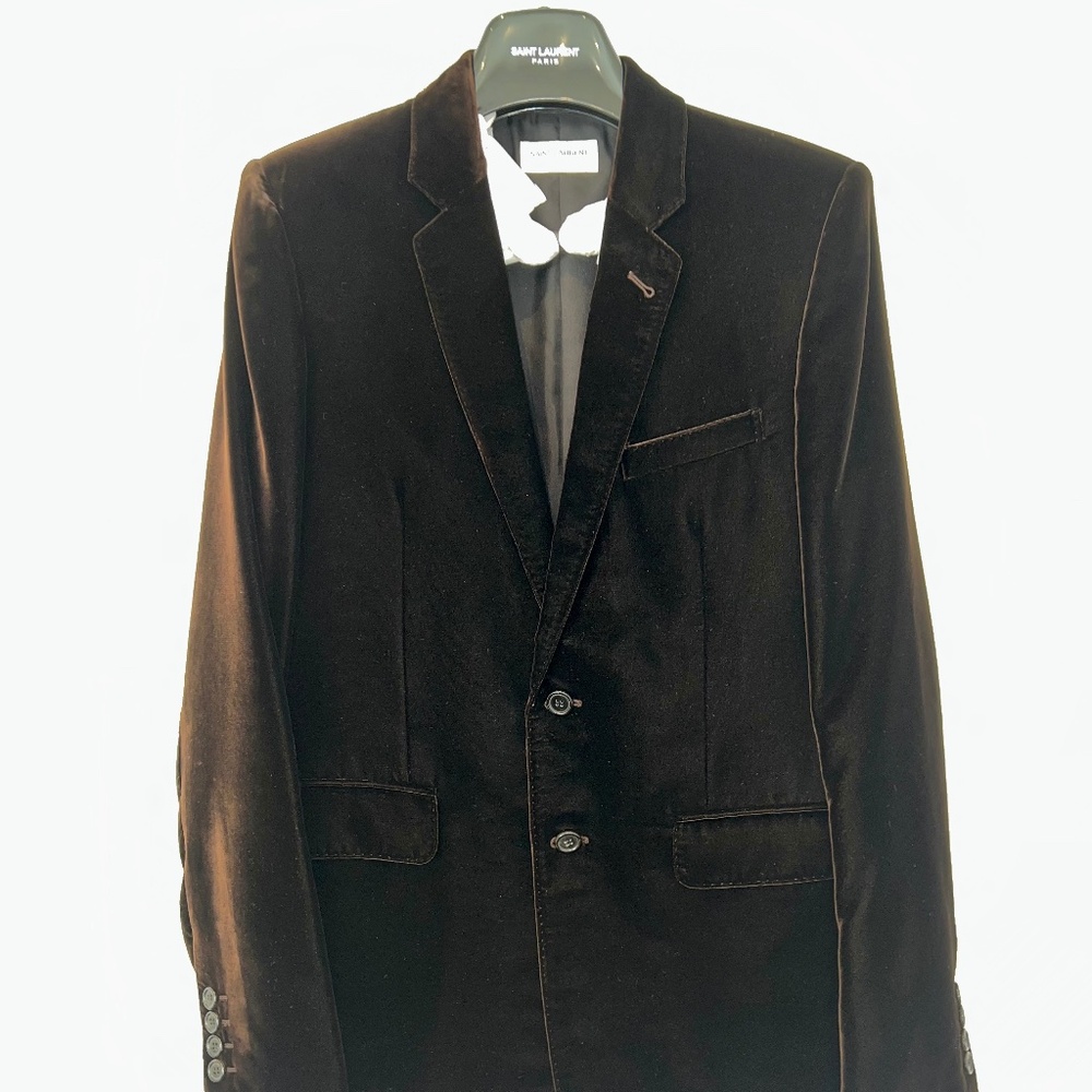 Hedi Slimane, Saint Laurent- Smoking Blazer/Jacket, Brown, Velvet Size 48